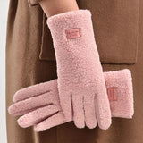 Gants D’Hiver Femme Effet Peau De Mouton Toucher Écran Épais Doublé Polaire