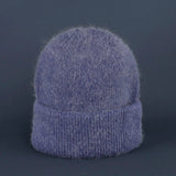 Bonnet Hiver Femme en Fourrure de Lapin Tricoté Chaud Style Minimaliste