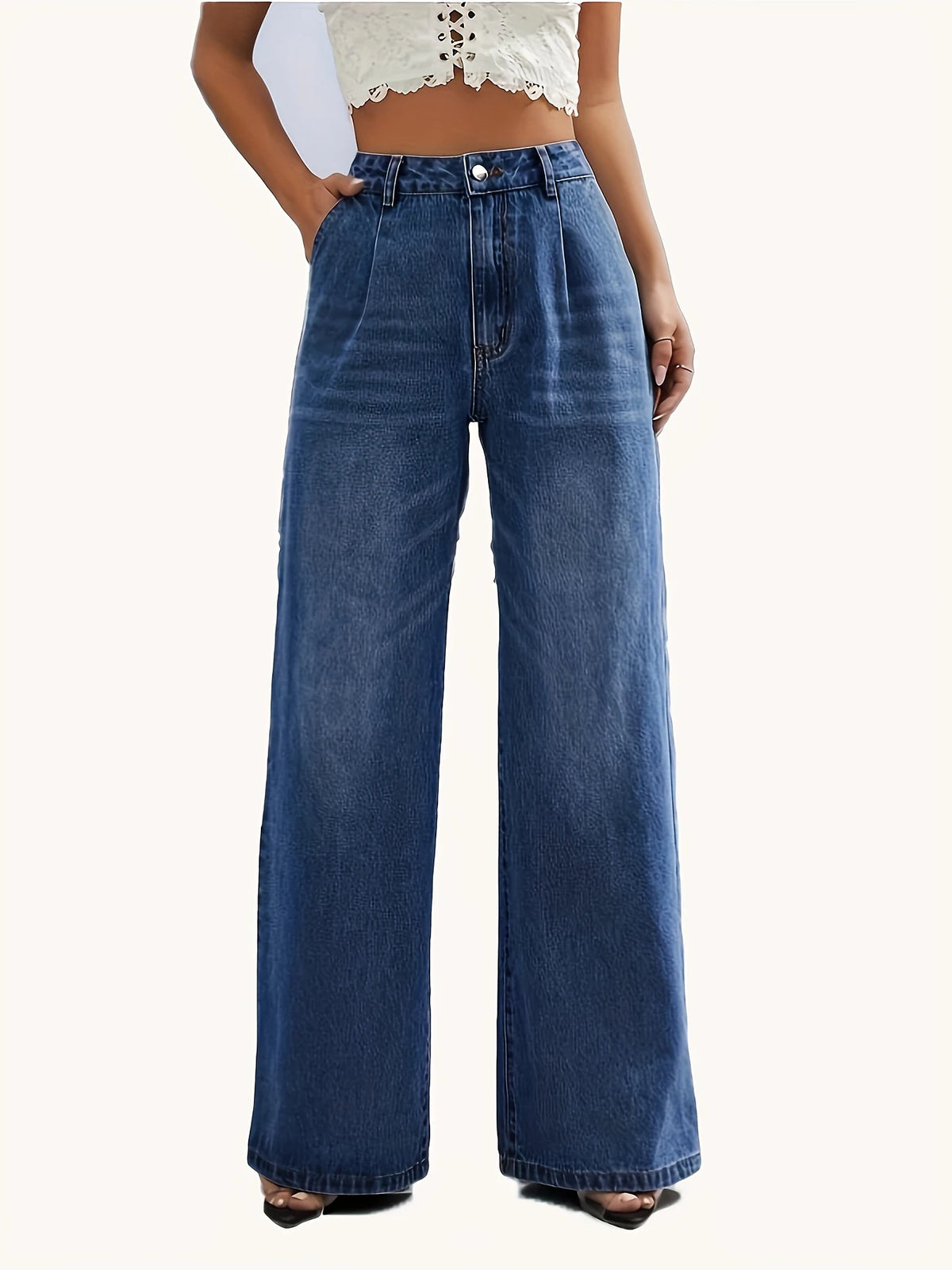 Jean large à taille mi-haute pour femme avec motif de barbe de chat