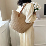 Sac cabas pour femme en paille tressée avec anse supérieure