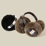 Cache-Oreilles Chaud Hiver Femme Motif Carreaux Fourrure Polyester Mode