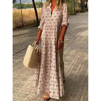 Robe Longue Femme Bohème Imprimée à Manches Longues