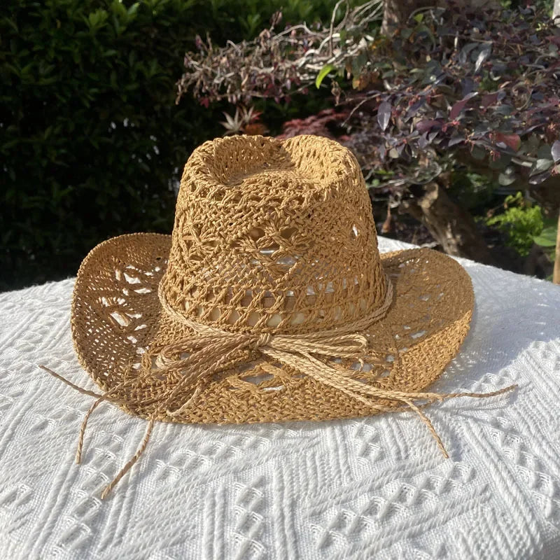 Chapeau Vintage en Paille Ajouré pour Femme - Style Harajuku avec Large Bord