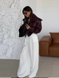 Veste Courte en Cuir Rouge Bordeaux pour Femmes