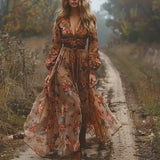 Vestido vintage informal plisado con estampado para mujer