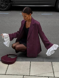 Blazer à rayures bordeaux décontracté pour femmes
