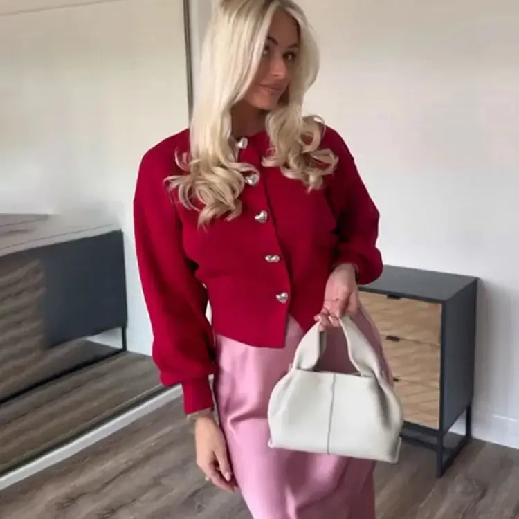 Cardigan à Boutons en Forme de Cœur Décontracté pour Femme