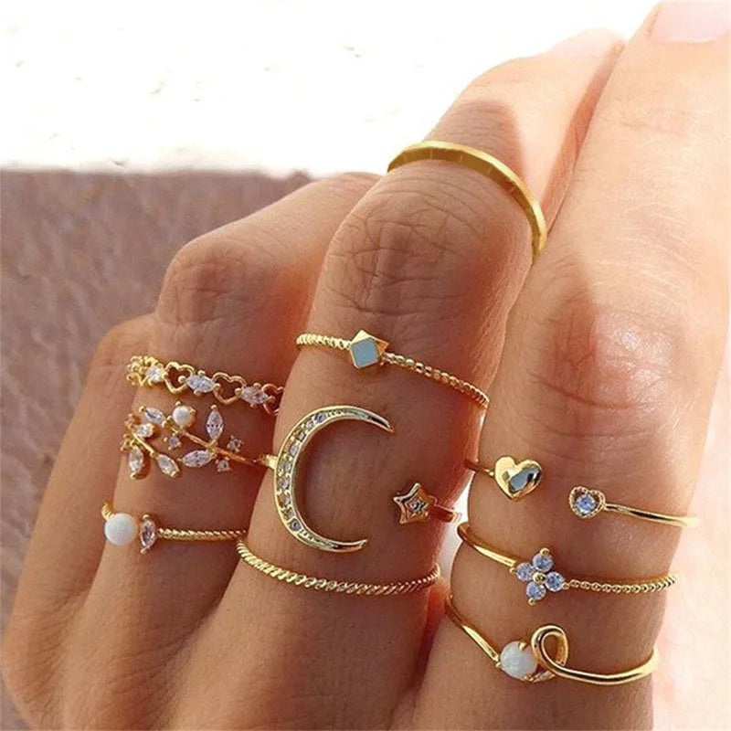 Conjunto de anillos estilo bohemio.