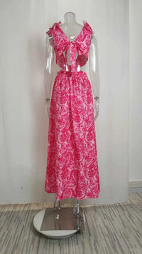 Robe Longue Élégante Imprimée Fleurie à Décolleté V profond