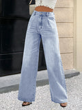 Jean uni pour femmes, coupe droite et jambes larges