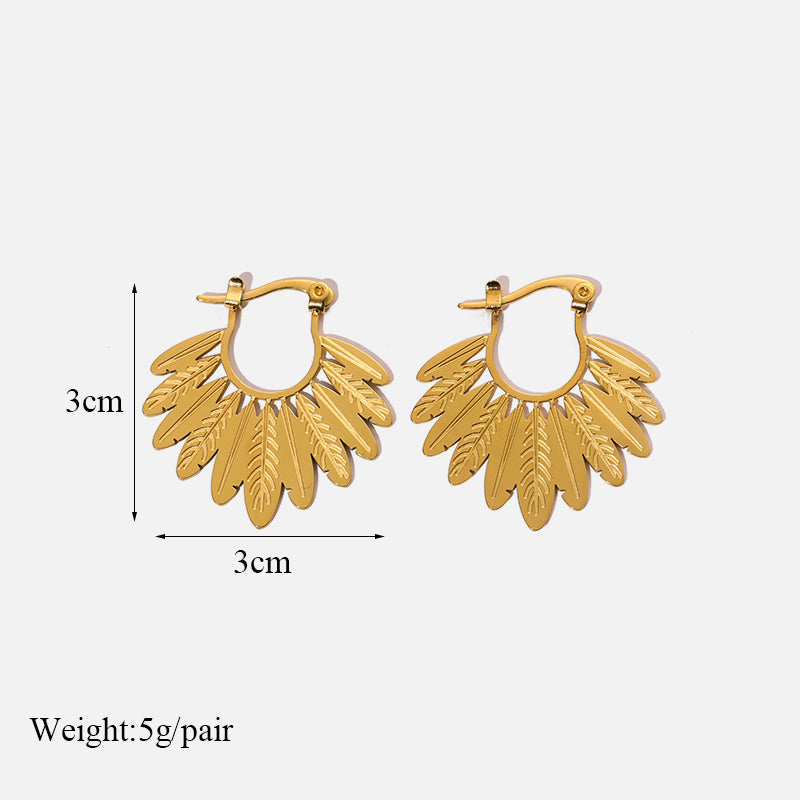 Boucles d'oreilles motif feuille en acier inoxydable