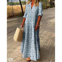 Robe Longue Femme Bohème Imprimée à Manches Longues