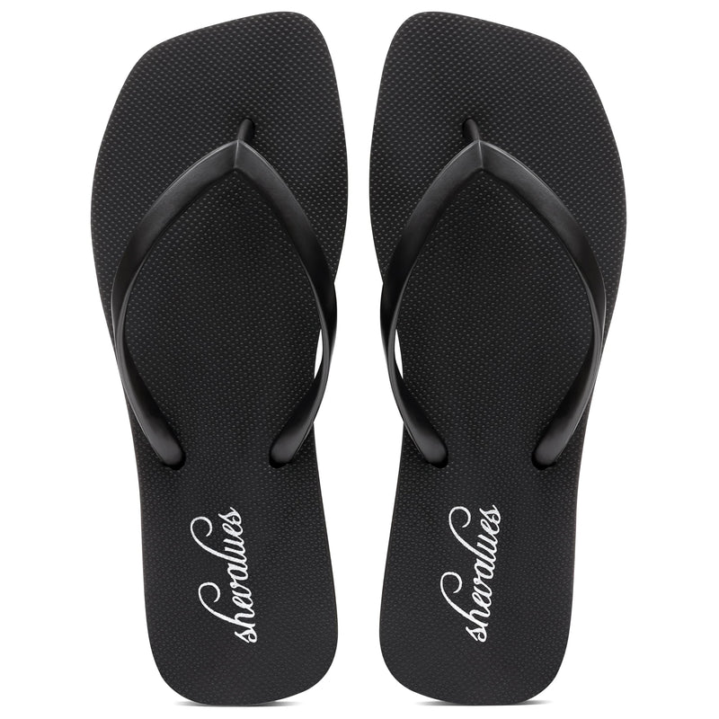 Paire de tongs noires Shevalues vue de dessus