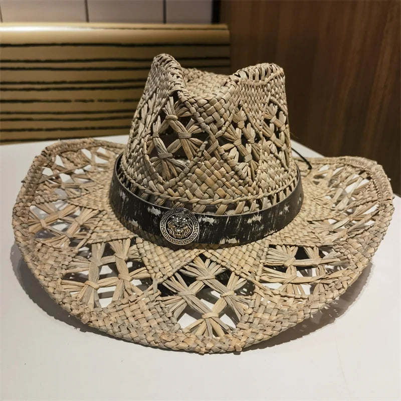 Chapeau de soleil en paille style cow-boy
