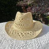 Chapeau Vintage en Paille Ajouré pour Femme - Style Harajuku avec Large Bord
