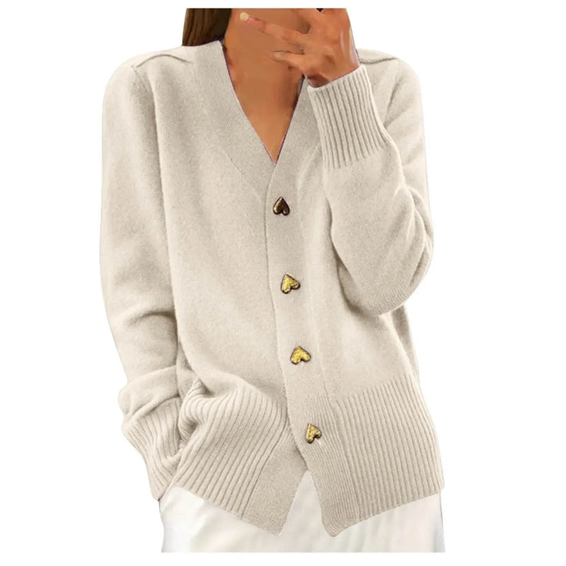 Pull d'Automne à Col en V et Boutons pour Femme
