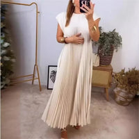 Robe Longue Évasée Plissée Taille Ample