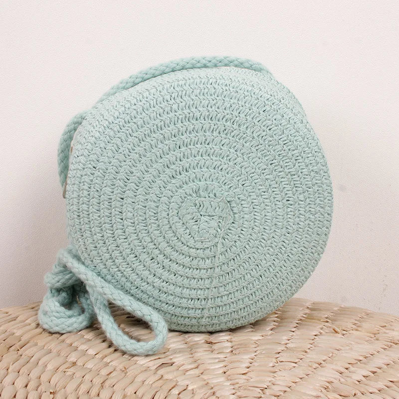 Sac d'été en paille tressée pour femmes - Sac bandoulière rond