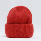 Bonnet Hiver Femme en Fourrure de Lapin Tricoté Chaud Style Minimaliste