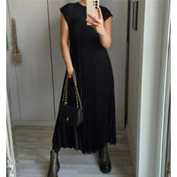 Robe Longue Évasée Plissée Taille Ample