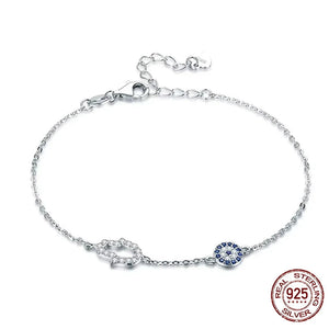 Bracelet en Argent Sterling avec Charms Hamsa et Œil Protecteur