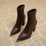 Bottines Chelsea marron à talon carré et bout pointu Emakujitia