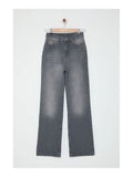 Jean vintage taille haute évasé 100% coton, couleur grise, design moderne et décontracté.