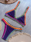 Ensemble de bikini au crochet bleu marine et multicolore, style bohème
