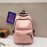 Black Large Capacity Nylon Backpack Simple Style for High School and College