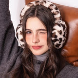Cache-Oreilles Femme Léopard Style Y2K Hiver en Peluche Douce Protection Froid