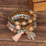 Ensemble de bracelets bohèmes avec perles blanches et marron, breloque argentée et perles en bois