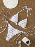 Bikini à pois perlés blanc et noir pour femme, style bohème chic