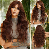 Perruque Synthétique Ondulée Longue Brun Clair Mèche Blonde Femme