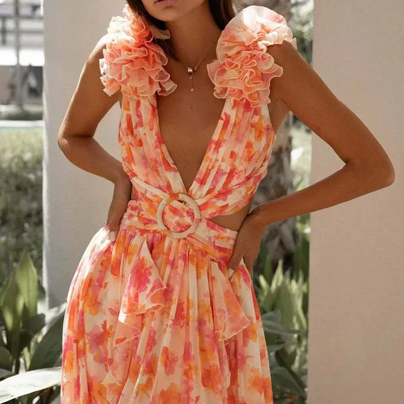 Robe Longue Élégante et Sexy à Encolure en V