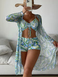 Maillot de bain 3 pièces femme imprimé bohème coloré avec kimono