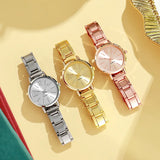 Trois montres femme élégantes : argentée, dorée et rose gold