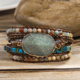 Bracelet bohème 5 tours marron et noir en pierres naturelles