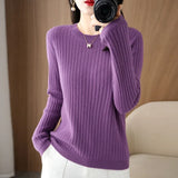 Pull Chaud à Manches Longues avec Col Rond et Motifs Rayés