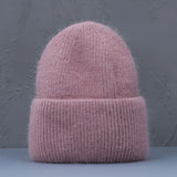 Bonnet Hiver Femme en Fourrure de Lapin Tricoté Chaud Style Minimaliste