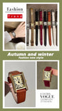 Montre femme rectangulaire avec bracelet en cuir et chiffres romains