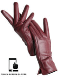 Gants Cuir Véritable Femme Hiver Fins Toucher Écran Doublure Velours Court