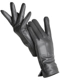 Gants Cuir Véritable Femme Hiver Fins Toucher Écran Doublure Velours Court