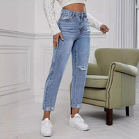 Jeans décontractés à effet déchiré pour femmes