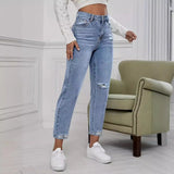 Jeans décontractés à effet déchiré pour femmes