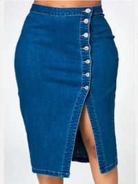 Jupe Mi-Longue en Jean Moulante Taille Haute