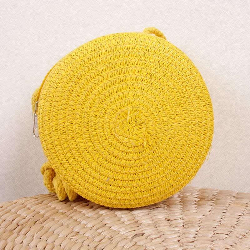 Sac d'été en paille tressée pour femmes - Sac bandoulière rond
