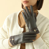 Gants Femme Hiver Simili Daim Élégant Tactile Style Affaires Boucle Métal