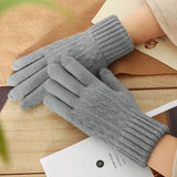 Gants D’Hiver Femme En Laine Tricotée À Écran Tactile Rembourrés Poignet Court