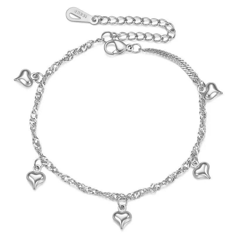 Bracelet de charme avec pendentifs cœur en acier inoxydable