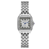Montre carrée femme argentée avec strass, pour un style étincelant